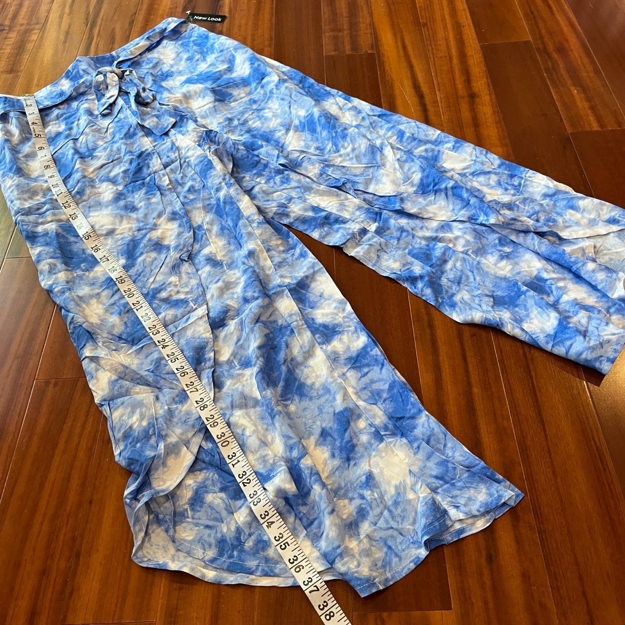 New Look Palazzo Pants Blue Tie-Dye Coverup Resort Open Leg Nwt Size Large — image 5 of 8